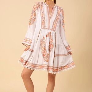 Hale Bob White and Orange Tiered Ruffled Sundress